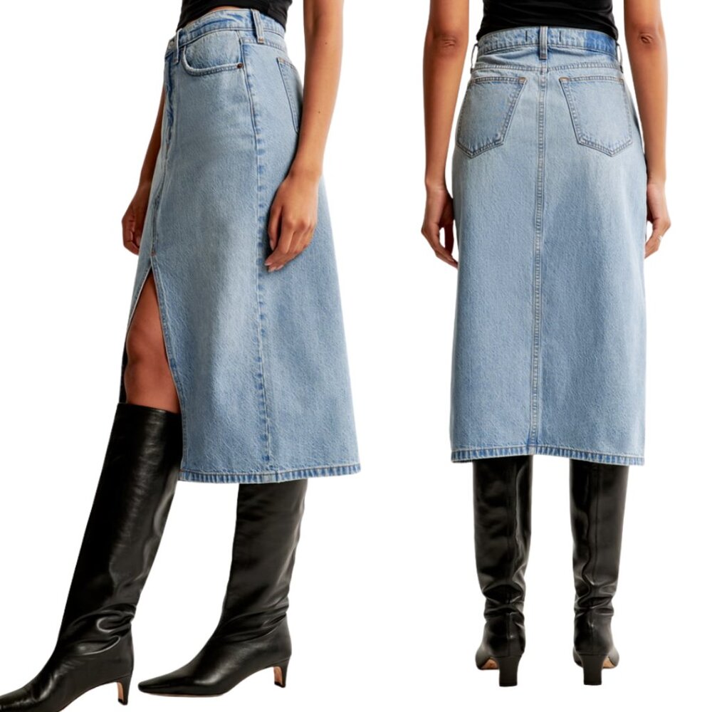 Abercrombie & Fitch Blue Denim Midi Skirt